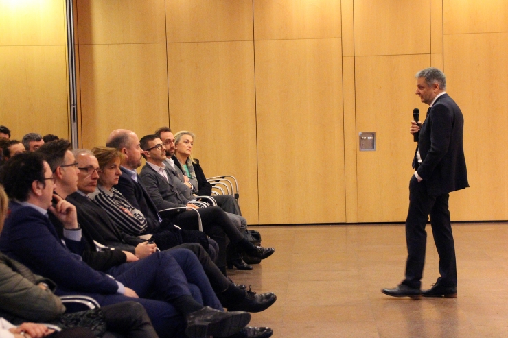 El ministre d'Economia, Competitivitat i Innovació, Gilbert Saboya, durant la seva intervenció davant el Consell Andorrà per a la Competitivitat del Comerç.