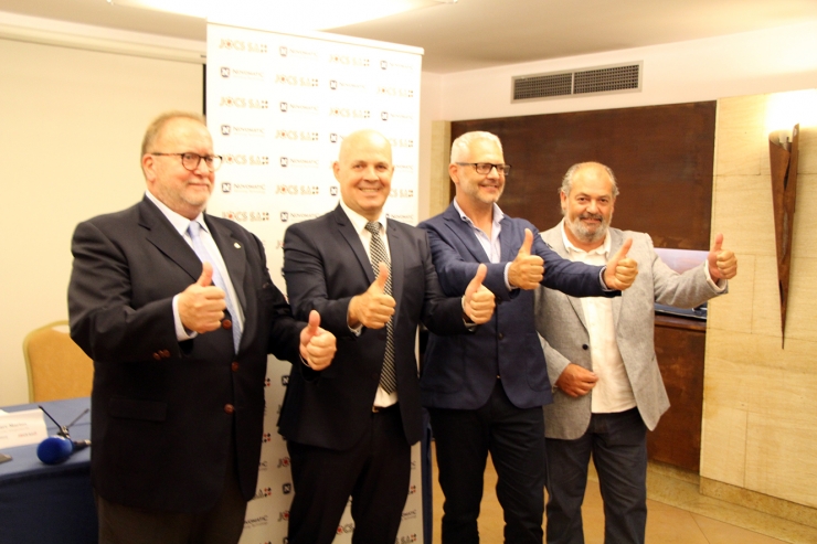 Els representants de Jocs SA després de la roda de premsa d'aquest dijous.