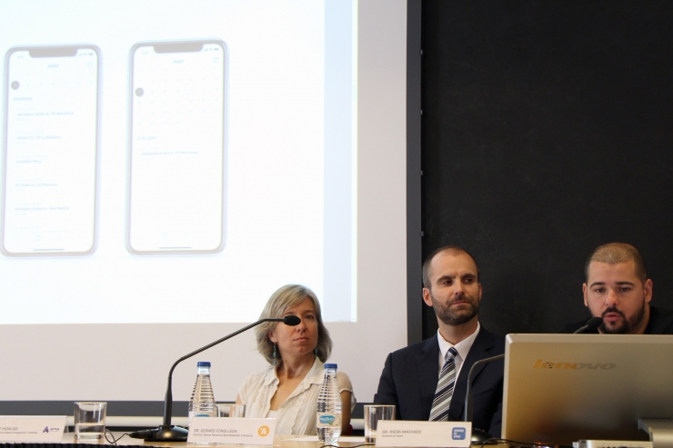 La directora d'Andorra Desenvolupament i Inversió (ADI), Judit  Hidalgo; el director de Banca Personal de BancSabadell d'Andorra, Gerard  Fonolleda, i el project manager d'Andorra by Sport, Riera Machado,  presenten el nou projecte de calendari únic esportiu.