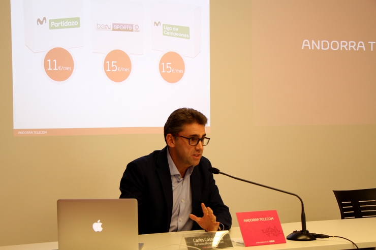 El portaveu d'Andorra Telecom, Carles Casadevall, en la roda de premsa d'aquest dimarts.