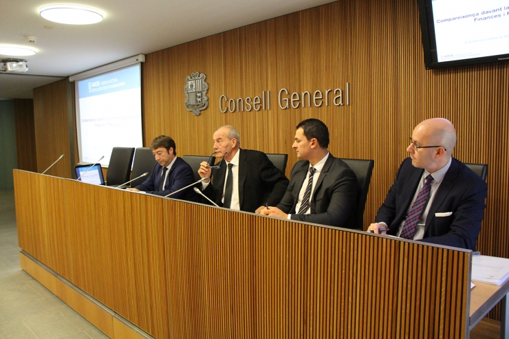La compareixença del president de l'Agència de Resolució d'Entitats Bancàries (AREB), Albert Hinojosa, davant la comissió legislativa de Finances i Pressupost al Consell General.