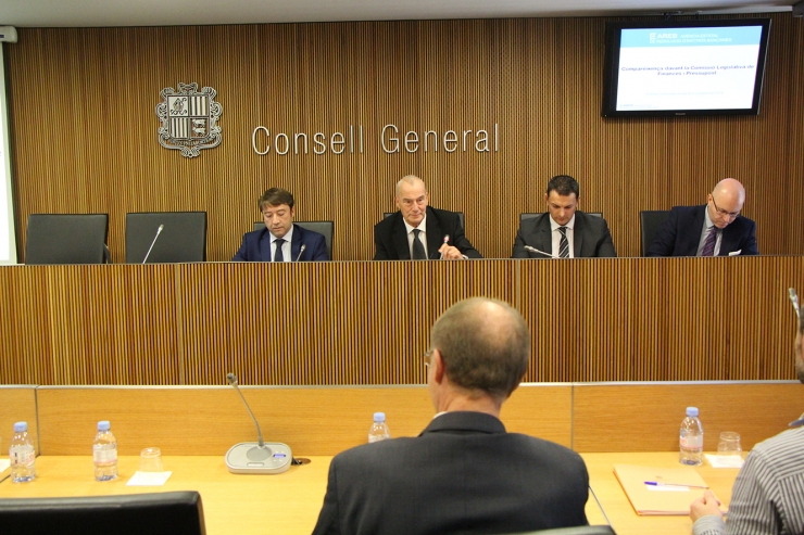 La compareixença del president de l'Agència de Resolució d'Entitats Bancàries (AREB), Albert Hinojosa, davant la comissió legislativa de Finances i Pressupost al Consell General.