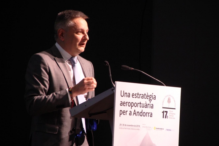 El ministre d'Economia, Competitivitat i Innovació, Gilbert Saboya, en el 17è Fòrum de l'Empresa Familiar Andorrana.
