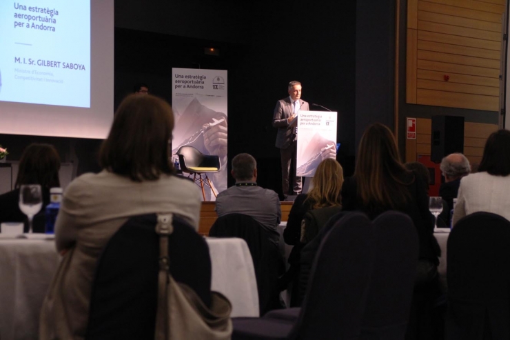 El ministre d'Economia, Competitivitat i Innovació, Gilbert Saboya, en el 17è Fòrum de l'Empresa Familiar Andorrana.