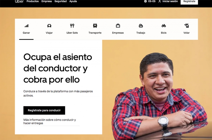 Una imatge de la pàgina web d'Uber.