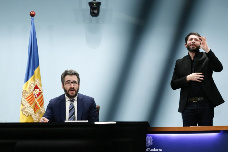 El ministre portaveu, Eric Jover, durant la roda de premsa.