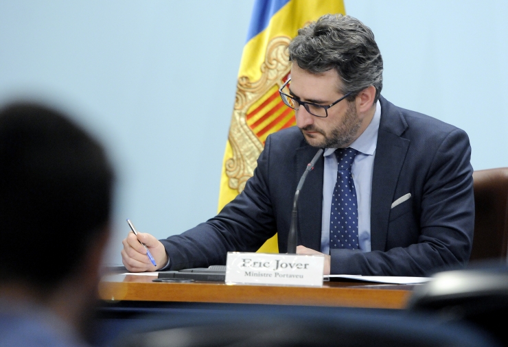 El ministre portaveu, Eric Jover, durant a roda de premsa d'aquest dilluns al vespre.