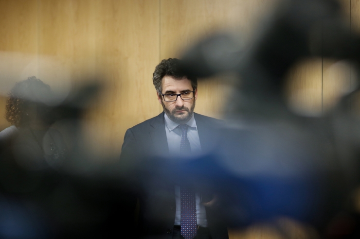 El ministre portaveu, Eric Jover, moments abans de la roda de premsa.