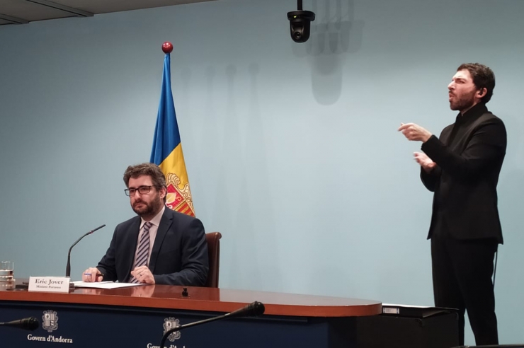 El ministre portaveu, Eric Jover, durant la roda de premsa.