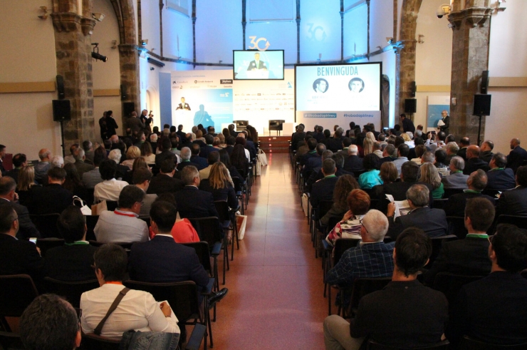 El president de la Trobada Empresarial al Pirineu, Vicenç Voltes, durant el parlament de benvinguda de l'any passat.