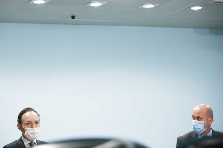El cap de Govern, Xavier Espot, i el ministre de Salut, Joan Martínez Benazet, durant la roda de premsa d'aquest divendres.