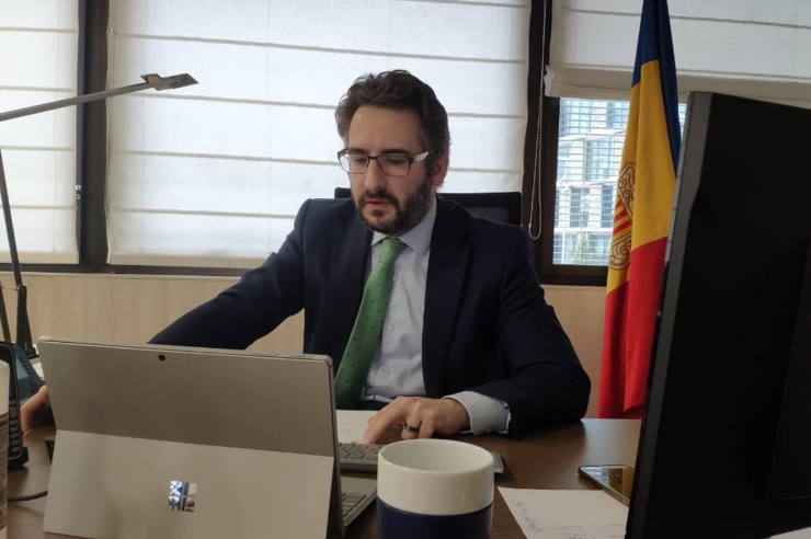 El ministre de Finances i portaveu, Eric Jover, durant la trobada amb el seu homòleg de Luxemburg.