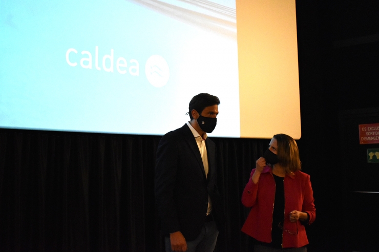 El director general de Caldea, Miguel Pedregal, i la presidenta de la Semtee, Rosa Gili, moments abans de presentar el projecte.