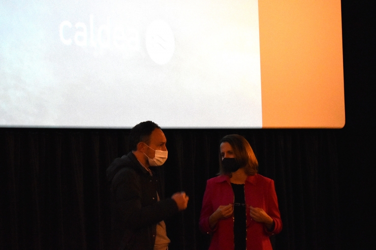 El cap de Govern, Xavier Espot, i la presidenta de la Semtee, Rosa Gili, moments abans de presentar el projecte.