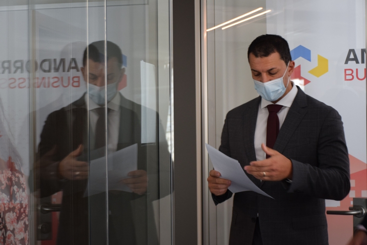 El ministre de Presidència, Economia i Empresa, i president d'Andorra Business, Jordi Gallardo, moments abans de la roda de premsa d'aquest matí.