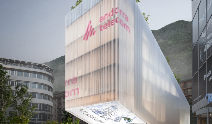 Imatge virtual de la façana de l'edifici 'Node', la futura seu d'Andorra Telecom.