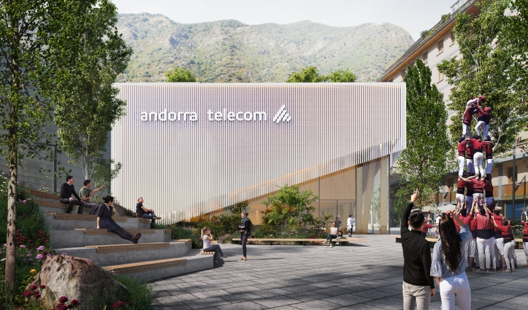 Imatge virtual del disseny final de 'Node', la futura seu d'Andorra Telecom.