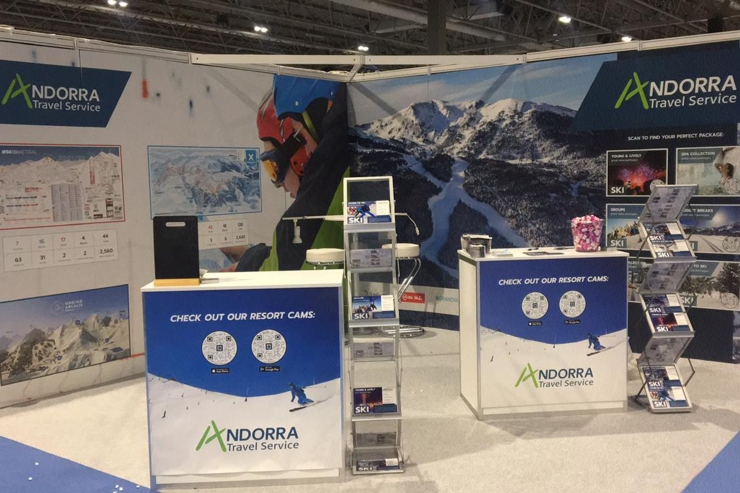 L'estand de l'agència Andorra Travel Service a l'exposició The National Snow Show, que es va celebrar a Birmingham, Gran Bretanya, el cap de setmana passat.