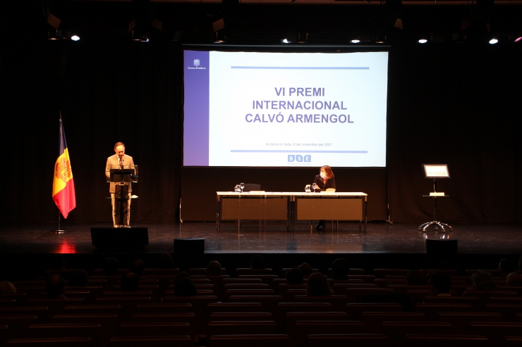 El cap de Govern, Xavier Espot, durant el discurs de l'entrega del premi.