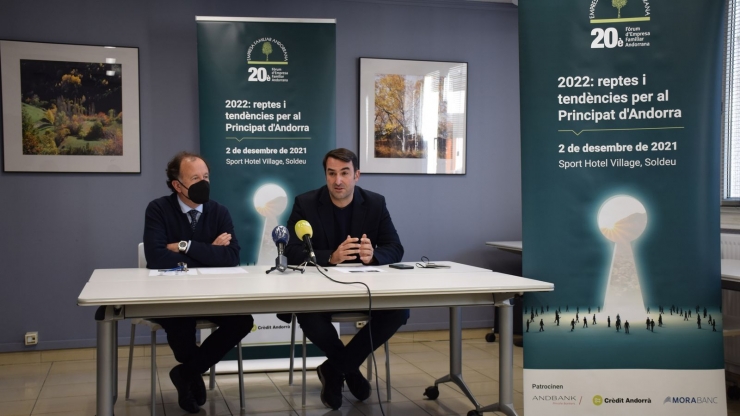 Un moment de la presentàcio del 20è Fòrum de l'EFA sota el nom de '2022: reptes i tendències per al Principat d'Andorra'.