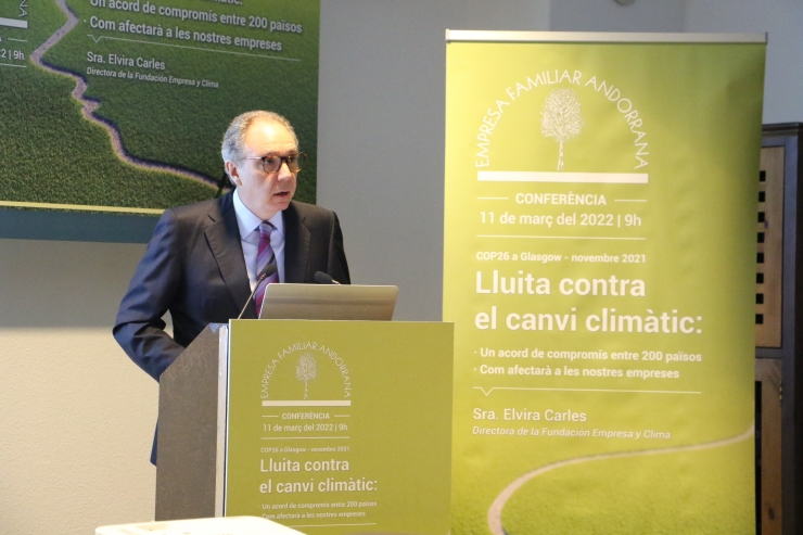 El president de l'Empresa Familiar Andorrana (EFA), Francesc Mora, durant la inauguració de la conferència d'aquest divendres.