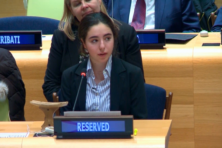 Marta Borrell durant la seva intervenció a l'ONU.