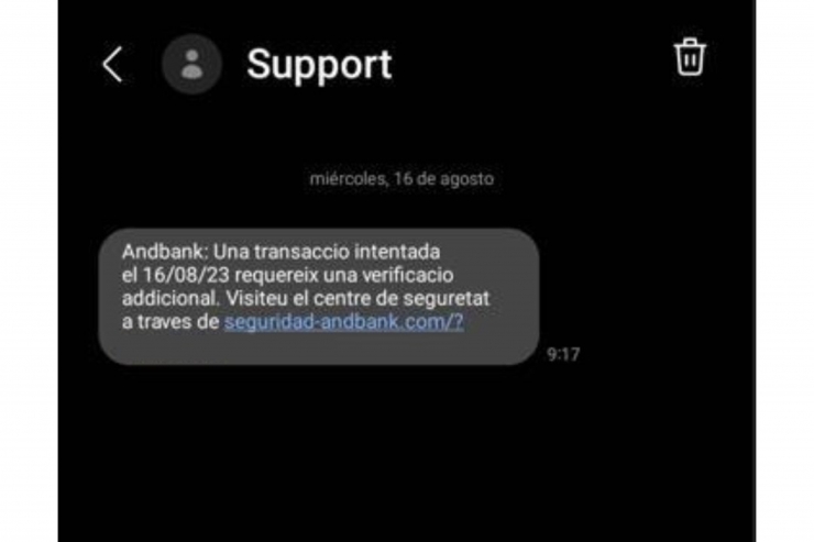 El missatge fraudulent.