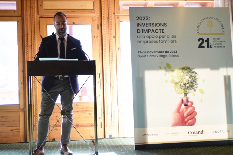 El president de l'Empresa Familiar Andorrana (EFA), Daniel Armengol, durant el parlament de clausura del 21è Fòrum de l'entitat.