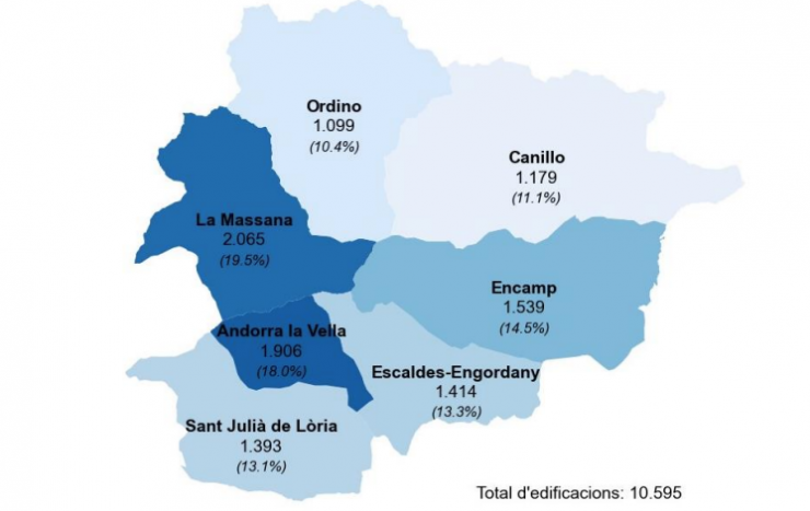 El mapa d'edificacions distribuïdes pel país.