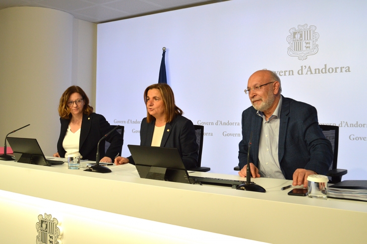 La secretària d'Estat d'Afers Socials, Ester Cervós; la ministra  d'Afers Socials i Funció Pública, Trini Marín i el director del  departament d'Afers Socials, Joan Carles Villaverde, en una imatge d'arxiu.
 