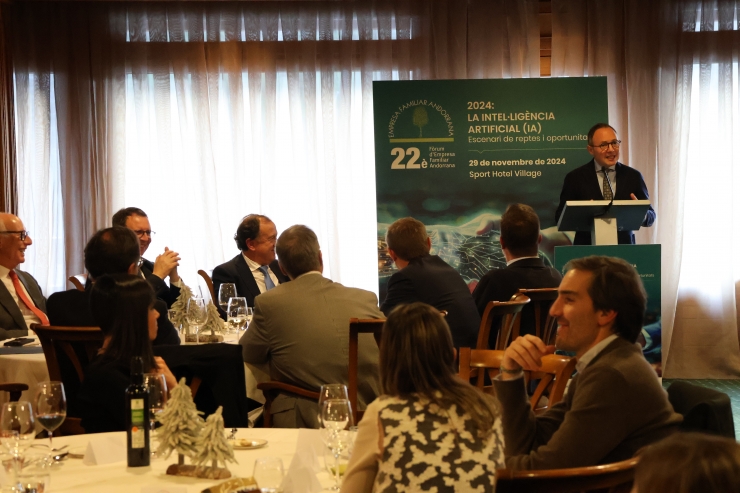 El cap de Govern, Xavier Espot, durant el discurs de clausura del 22è Fòrum de l'EFA que ha tingut lloc aquest divendres.