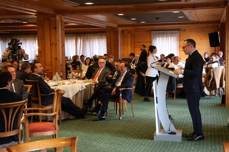 El cap de Govern, Xavier Espot, durant el discurs de clausura del 22è Fòrum de l'EFA que ha tingut lloc aquest divendres.