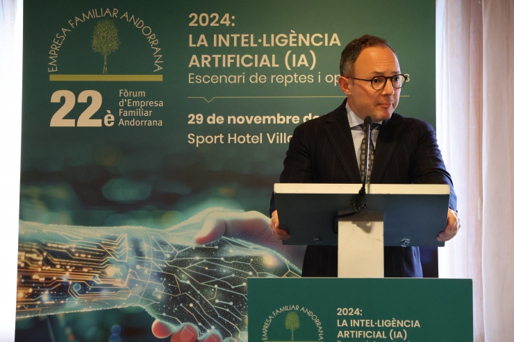 El cap de Govern, Xavier Espot, durant el discurs de clausura del 22è Fòrum de l'EFA que ha tingut lloc aquest divendres.