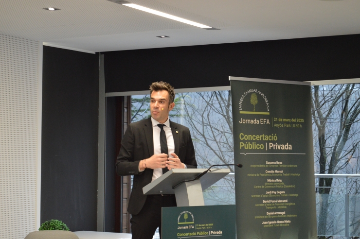 El secretari d'estat de Transició Energètica, Transports i Mobilitat, David Forné, durant la seva intervenció en el marc de la jornada de l'EFA.