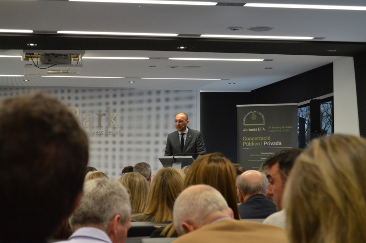 El secretari d'estat d'Economia, Treball i Habitatge, Jordi Puy, durant la seva intervenció.