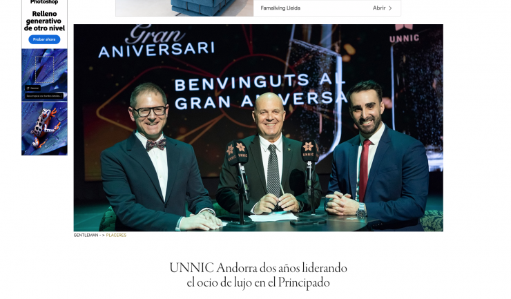 La notícia sobre el segon aniversari d'Unnic a la publicació Gentleman.