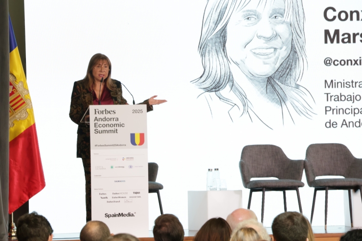 La ministra de Presidència, Economia, Treball i Habitatge, Conxita Marsol, durant el discurs de clausura del Forbes Andorra Economic Summit.