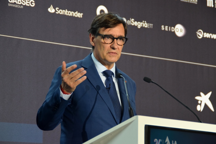 El president de la Generalitat de Catalunya, Salvador Illa, fent el seu discurs durant la 36a edició de la trobada Empresarial al Pirineu.