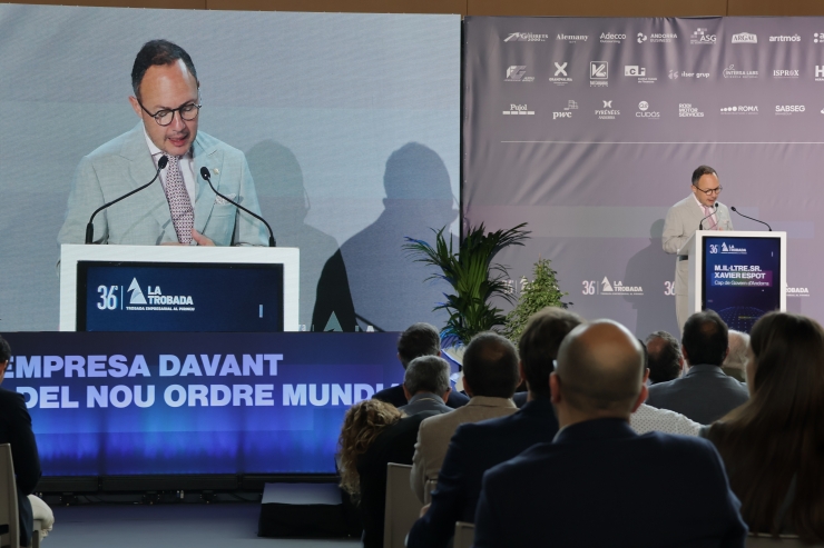 El cap de Govern, Xavier Espot, durant l'obertura de la segona jornada de la Trobada Empresarial al Pirineu.