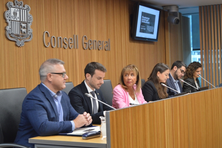 Un moment de la compareixença de la ministra de Presidència, Economia, Treball i Habitatge, Conxita  Marsol, al davant de la comissió legislativa d'Economia per presentar el Pla estratègic d’innovació.
 