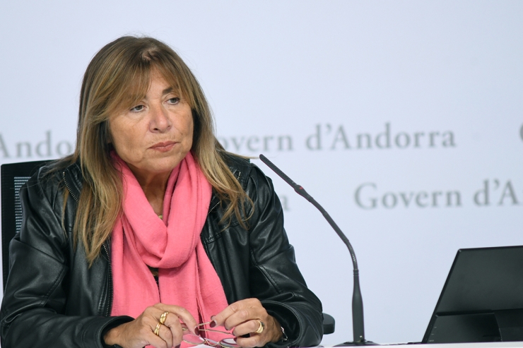 La ministra de Presidència, Economia, Treball i Habitatge, Conxita Marsol, durant la roda de premsa posterior al Consell de Ministres.