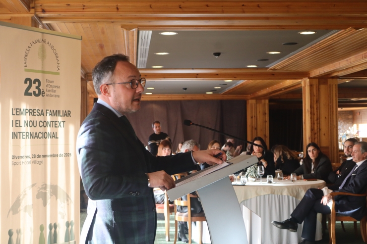 El cap de Govern, Xavier Espot, durant el seu discurs al 23è Fòrum d'Empresa Familiar Andorrana.