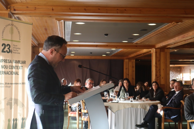 El cap de Govern, Xavier Espot, durant el seu discurs al 23è Fòrum d'Empresa Familiar Andorrana.