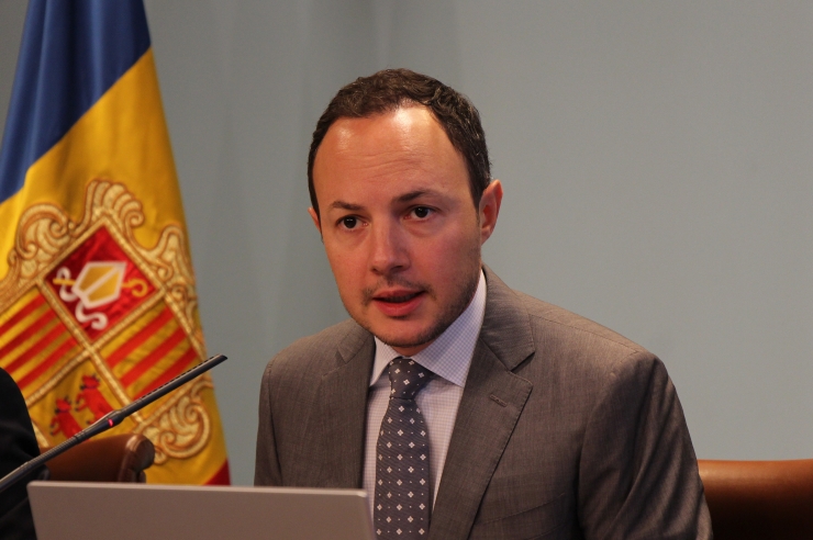 El ministre d'Afers Socials, Justícia i Interior, Xavier Espot, durant la roda de premsa posterior al consell de ministres.