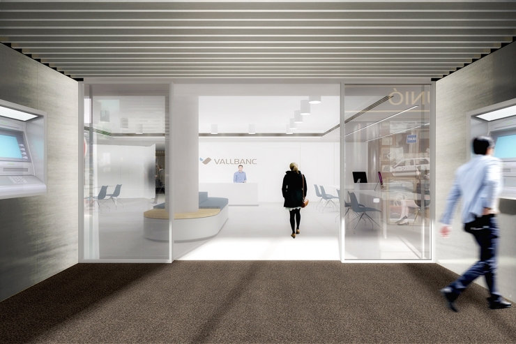 La recepció de la seu central de Vall Banc tindrà aquest aspecte després de la remodelació.