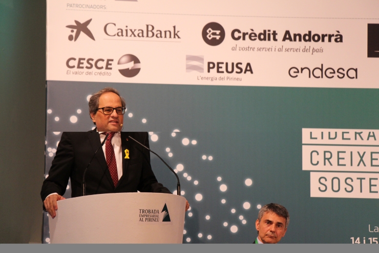 Un moment de la conferència inaugural a càrrec del President de la Generalitat de Catalunya, Quim Torra.
