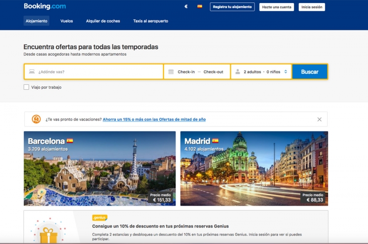 Una imatge de la pàgina web de Booking.