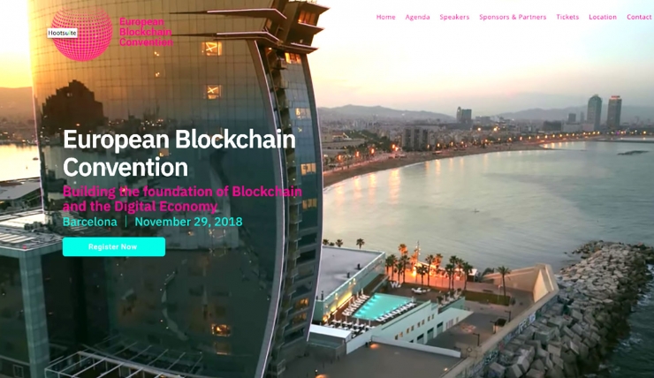 Captura de pantalla de la pàgina web de l'European Blockchain Convention.