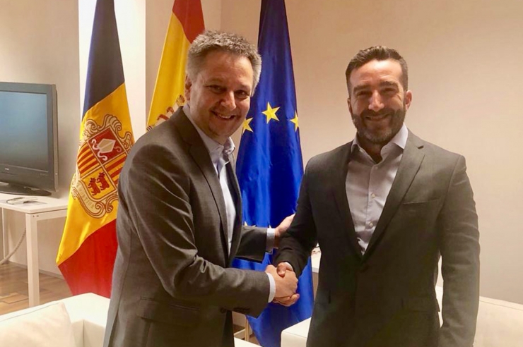 El ministre d'Economia, Competitivitat i Innovació, Gilbert Saboya, i el secretari d'Estat espanyol d'Innovació, Francisco Polo.