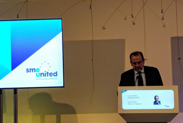 El president del Consell Econòmic i Social de la Unió Europea (EESC), Luca Jahier, durant la seva intervenció a l'assemblea de la UEAPME.